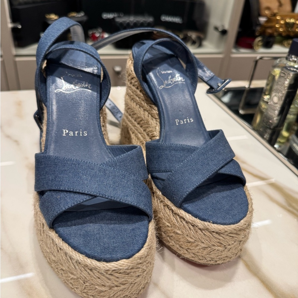 Christian Louboutin Mariza Zeppa espadrille denim wedges - Picture 3 of 3